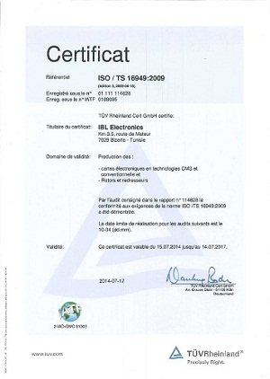 IBL Electronics - Certificat TS 16949